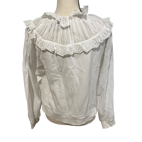 Anthropologie Othilia Blouse Sz Medium White Eyelet Lace Cottage Boho - Picture 3 of 10